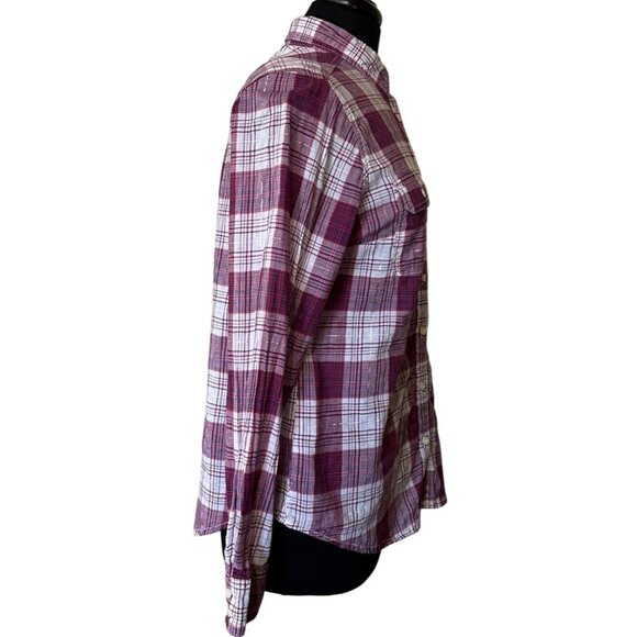 St. John's Bay Button-Down Red White Plaid Shirt Cotton Blend Women's Size PM - Picture 13 of 14